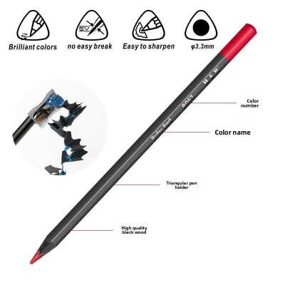 H&B Black Wood Triangular Oil-Based Colored Pencils – 24/72/120 Colors