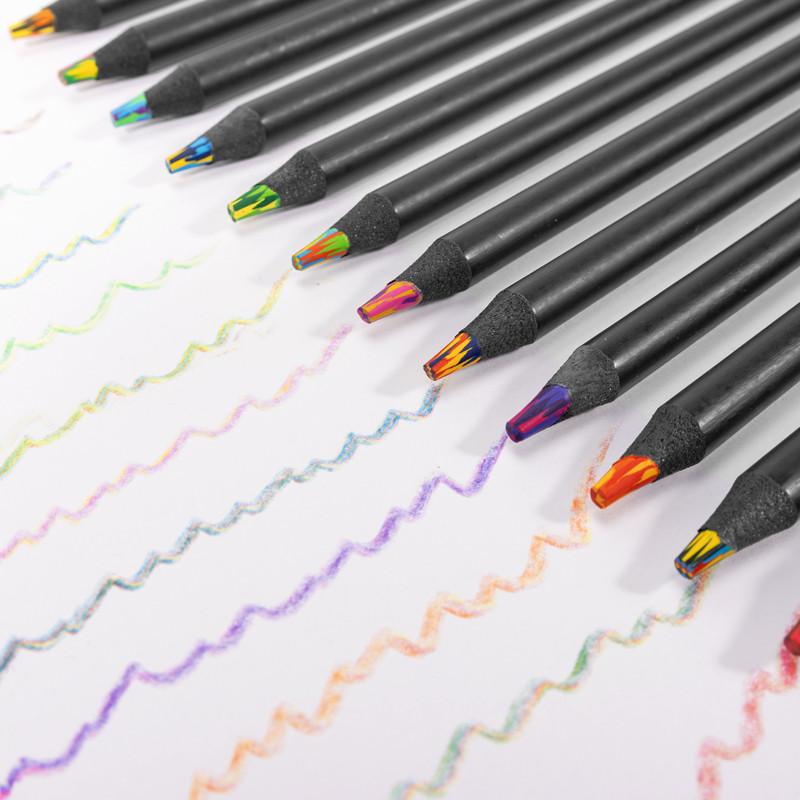 Rainbow colored pencil stroke effects on paper