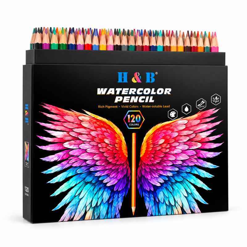 H&B 120-color water-soluble colored pencil set with square storage box
