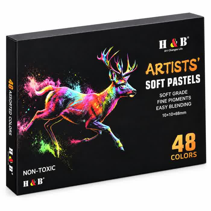 H&B 48-color artist soft pastel set in a rigid gift box