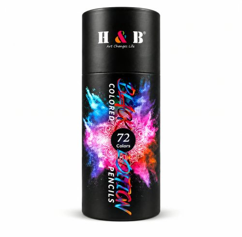 72-Color Round Black Wood Oil-Based Colored Pencil Set in Paper Tube