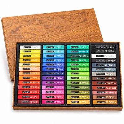 48-Color Ultra-Soft Square Oil Pastel Set in Wooden Box