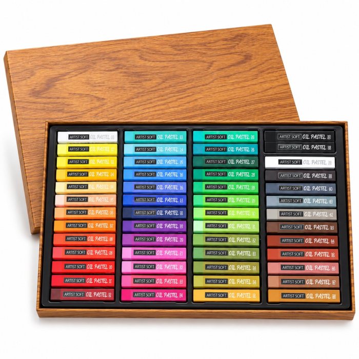 48-Color Ultra-Soft Square Oil Pastel Set in Wooden Box