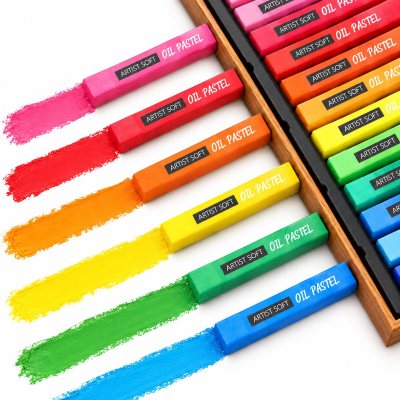 48-Color Ultra-Soft Square Oil Pastel Set in Wooden Box