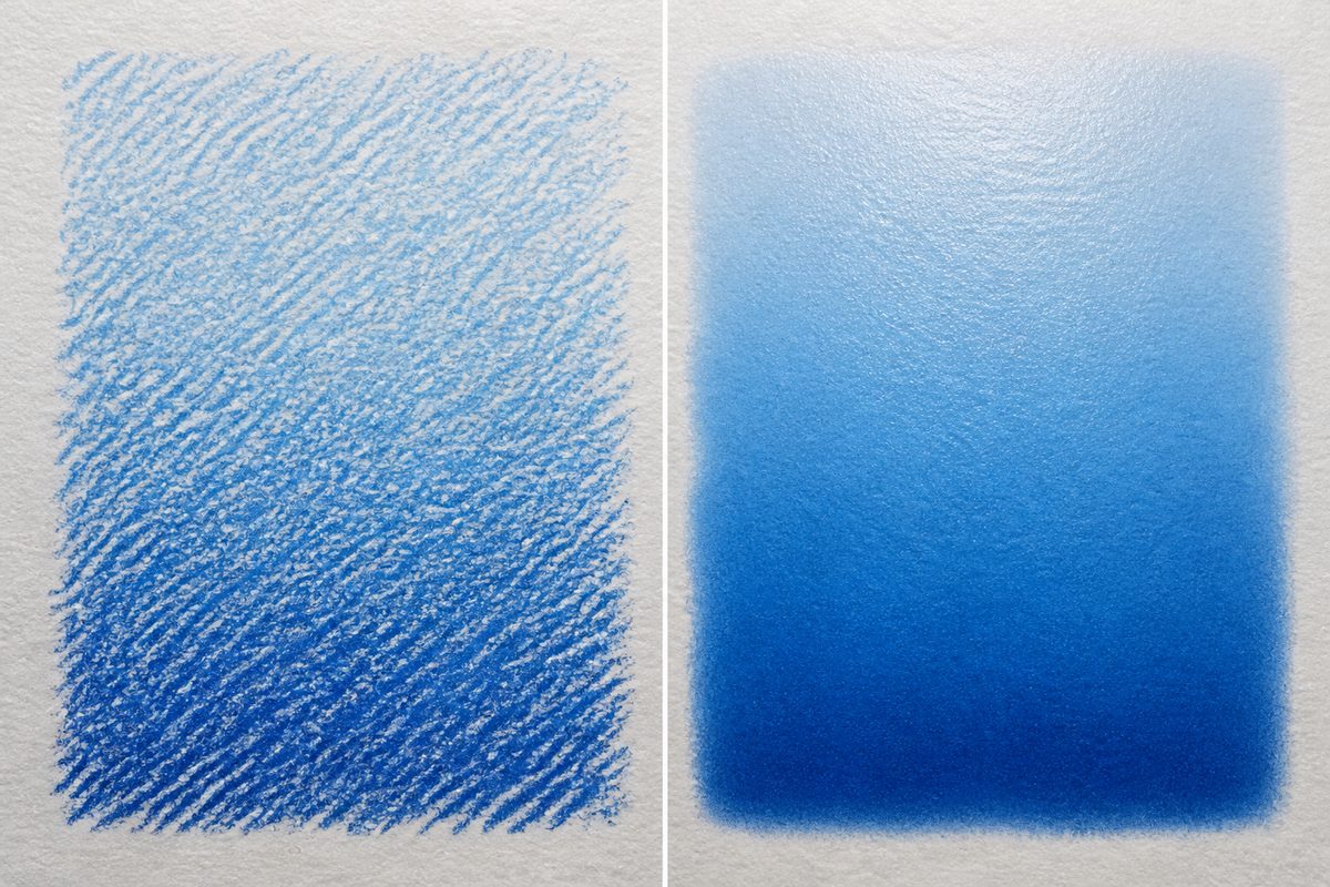 Dry layering versus wet blending with oil pastels on textured paper