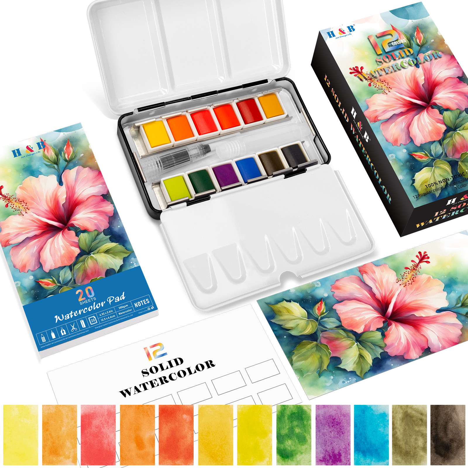 Regular watercolor set and included accessories