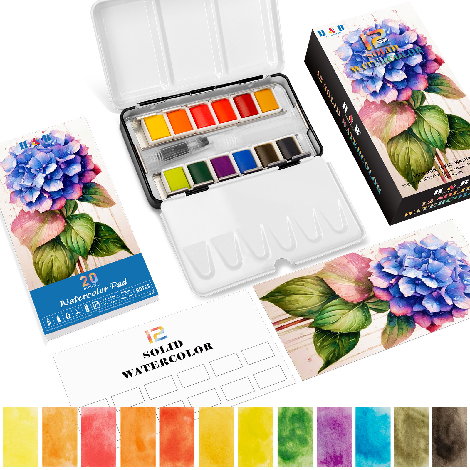 Twelve regular watercolor swatches