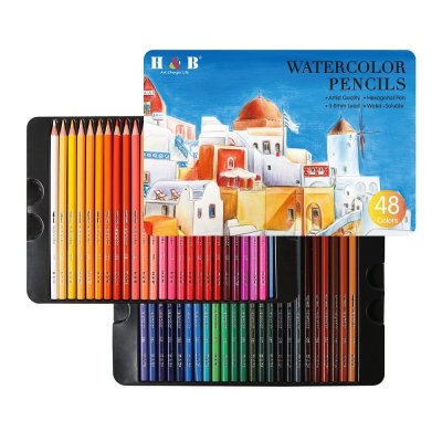 H&B 48-Color Water-Soluble Colored Pencil Set with Soft Core