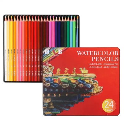 24 Color Water-Soluble Colored Pencil Set in Tin Box