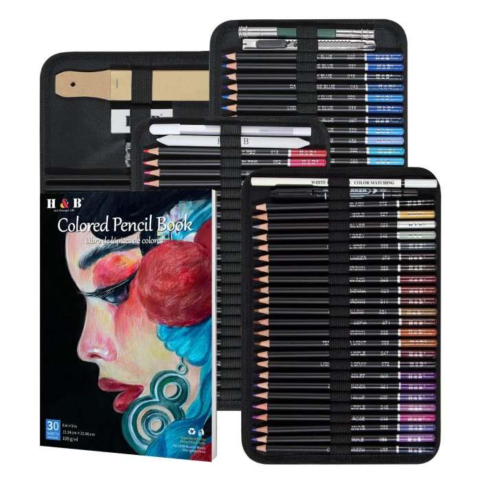 Portable 146-Piece Oil Colored Pencil Art Kit in Nylon Case for Travel Sketching