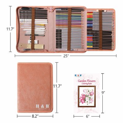 77-Piece Watercolor Pencil Art Set with Pink Canvas Bag