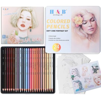 H&B 24-Color Wax-Based Colored Pencil Set with 4.0 mm Core