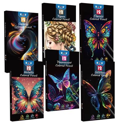 12-Color Oil-Based Colored Pencil Set with Black Wood Triangular Barrels