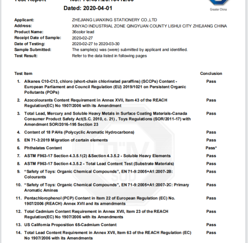 color lead product test report