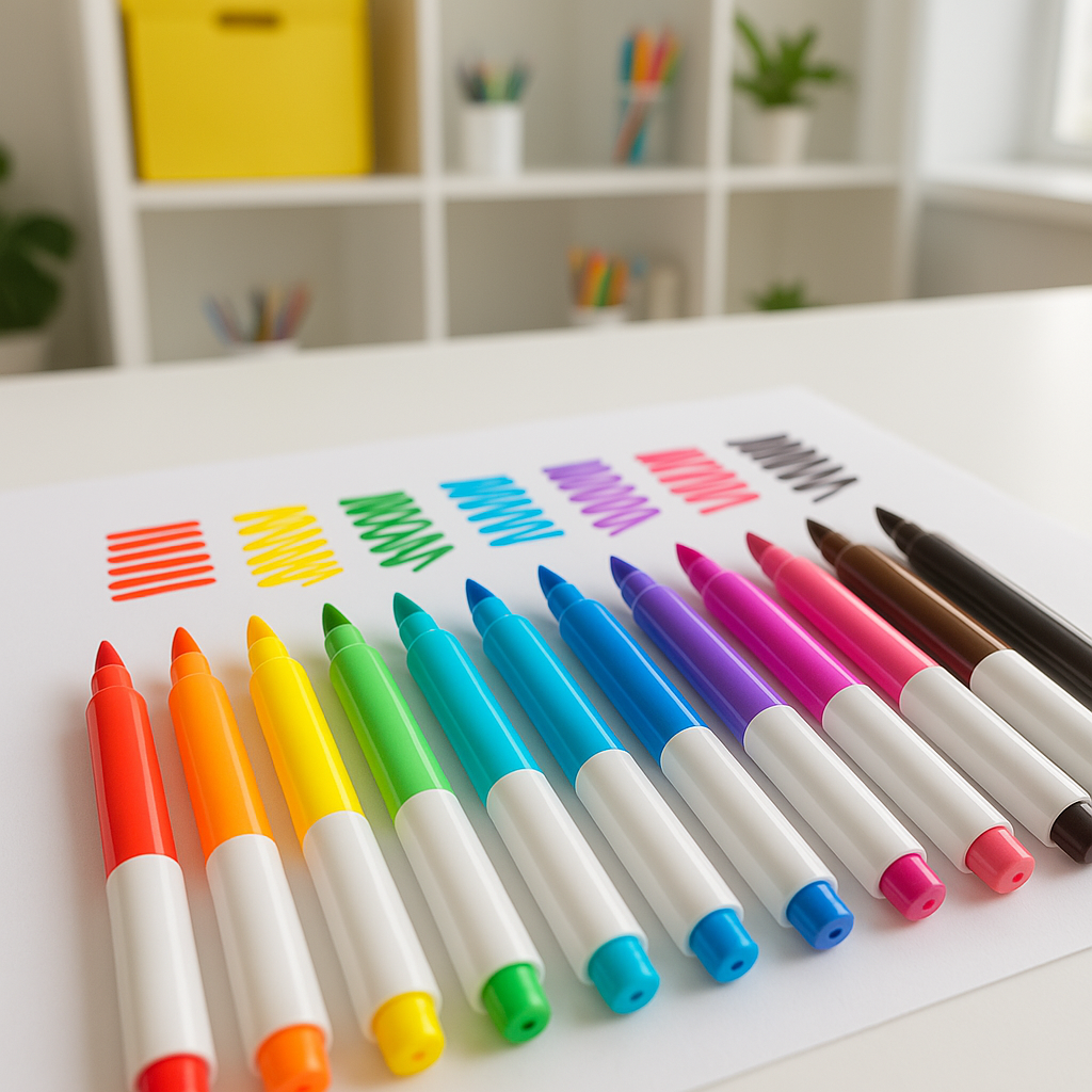 Colorful marker pens on a desk