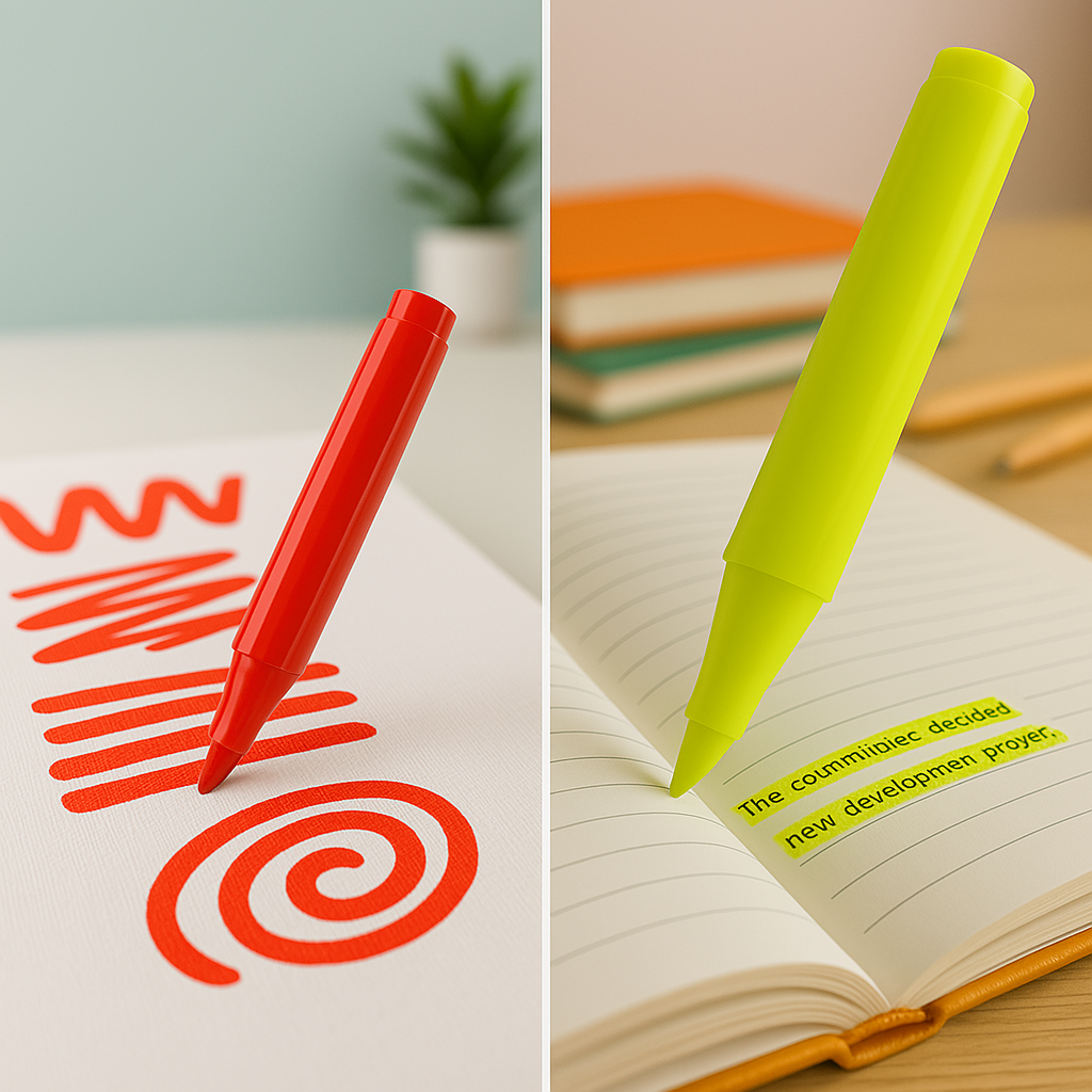 Marker pen and highlighter in use