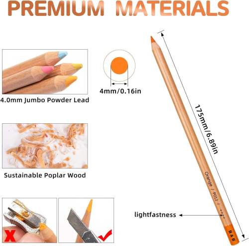 H&B Art Professional 48/72 Colors Pastel Pencils Set for Artists – High Pigment Dry Media Pencils for Fine Detailing, Portraits & Shading – ASTM D-4236 Certified Non-toxic Gift Box