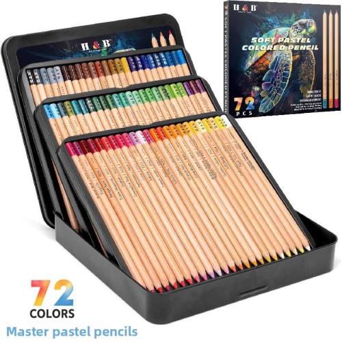 H&B Art Professional 48/72 Colors Pastel Pencils Set for Artists – High Pigment Dry Media Pencils for Fine Detailing, Portraits & Shading – ASTM D-4236 Certified Non-toxic Gift Box