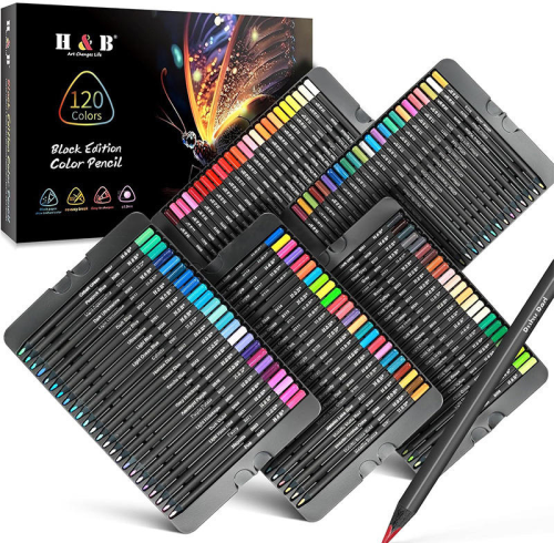 12/24/48/72/120 Color Black Wooden Oily Black Edition Colored Pencil Triangle Rod Pencil Set Artist Level Wholesale Customizable