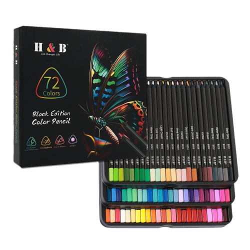 12/24/48/72/120 Color Black Wooden Oily Black Edition Colored Pencil Triangle Rod Pencil Set Artist Level Wholesale Customizable