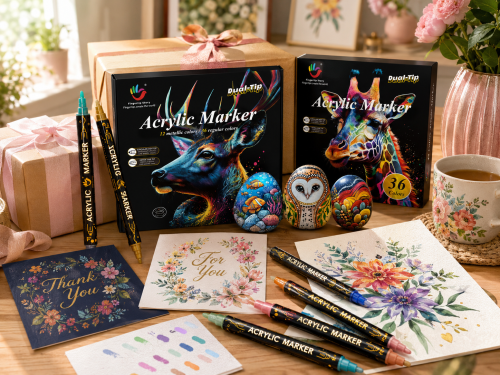 H&B Dual-Tip Acrylic Paint Markers Set 24/36/48 Colors – Quick-Dry Non-Toxic Paint Pens with Fine & Brush Tips for Rock Painting, Canvas, Ceramic & Fabric – OEM Private Label Wholesale Art Supplies