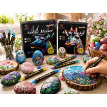 H&B  Dual-Tip Acrylic Paint Markers Set 24/36/48 Colors – Quick-Dry Non-Toxic Paint Pens with Fine & Brush Tips for Rock Painting, Canvas, Ceramic & Fabric – OEM Private Label Wholesale Art Supplies