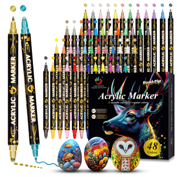 H&B  Dual-Tip Acrylic Paint Markers Set 24/36/48 Colors – Quick-Dry Non-Toxic Paint Pens with Fine & Brush Tips for Rock Painting, Canvas, Ceramic & Fabric – OEM Private Label Wholesale Art Supplies
