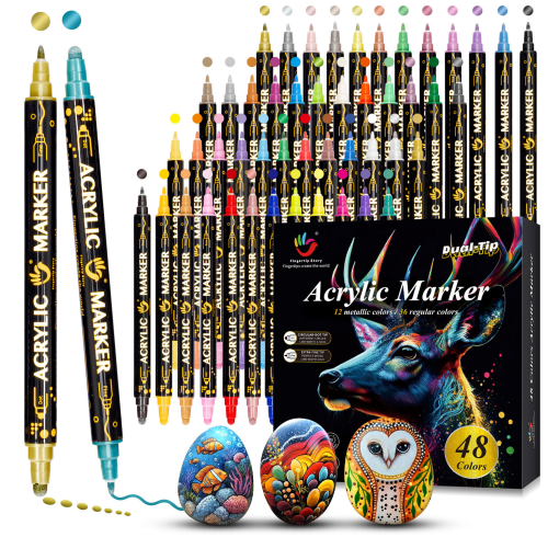 H&B Dual-Tip Acrylic Paint Markers Set 24/36/48 Colors – Quick-Dry Non-Toxic Paint Pens with Fine & Brush Tips for Rock Painting, Canvas, Ceramic & Fabric – OEM Private Label Wholesale Art Supplies