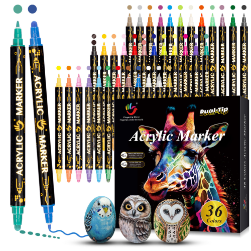 H&B Dual-Tip Acrylic Paint Markers Set 24/36/48 Colors – Quick-Dry Non-Toxic Paint Pens with Fine & Brush Tips for Rock Painting, Canvas, Ceramic & Fabric – OEM Private Label Wholesale Art Supplies