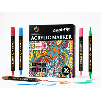 H&B 36 Colors Dual-Tip Acrylic Paint Markers Set – Fine Point & Brush Tip Permanent Paint Pens for Canvas, Rock Painting & DIY Crafts – Non-Toxic OEM Wholesale Acrylic Markers Supplier