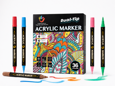 H&B 36 Colors Dual-Tip Acrylic Paint Markers Set – Fine Point & Brush Tip Permanent Paint Pens for Canvas, Rock Painting & DIY Crafts – Non-Toxic OEM Wholesale Acrylic Markers Supplier