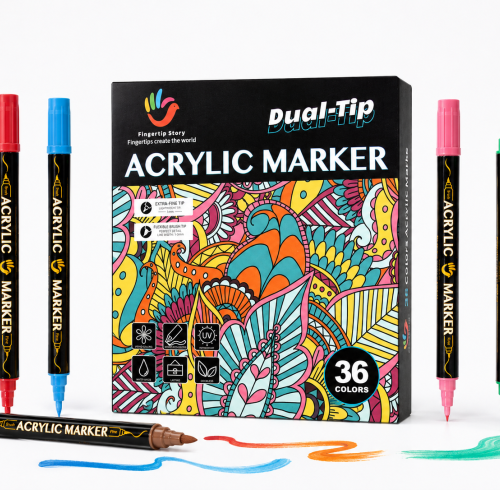 H&B 36 Colors Dual-Tip Acrylic Paint Markers Set – Fine Point & Brush Tip Permanent Paint Pens for Canvas, Rock Painting & DIY Crafts – Non-Toxic OEM Wholesale Acrylic Markers Supplier