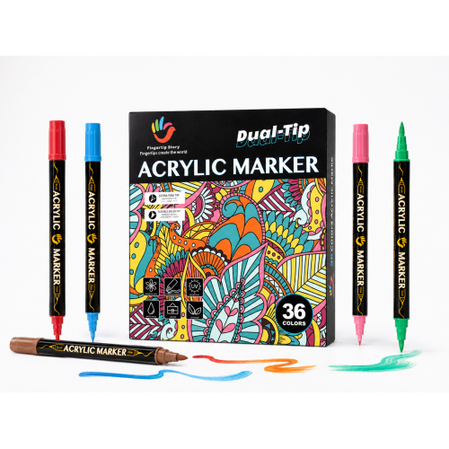 H&B 36 Colors Dual-Tip Acrylic Paint Markers Set – Fine Point & Brush Tip Permanent Paint Pens for Canvas, Rock Painting & DIY Crafts – Non-Toxic OEM Wholesale Acrylic Markers Supplier