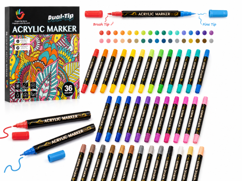 H&B 36 Colors Dual-Tip Acrylic Paint Markers Set – Fine Point & Brush Tip Permanent Paint Pens for Canvas, Rock Painting & DIY Crafts – Non-Toxic OEM Wholesale Acrylic Markers Supplier