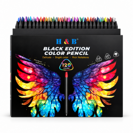 Black wood colored pencil used for a colorful butterfly drawing