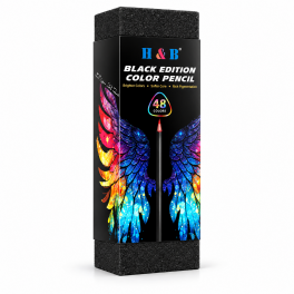 H&B black wood colored pencil sets in 48, 72 and 120 color configurations with storage cases