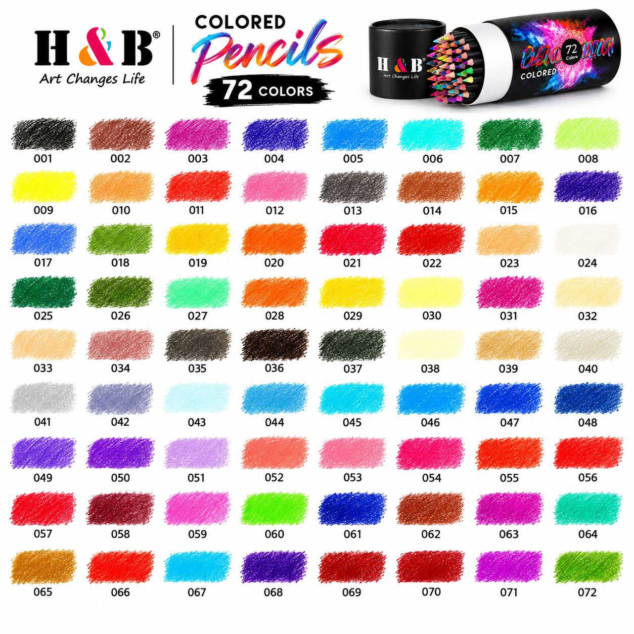 72-color round black wood oil-based colored pencil set in a paper tube