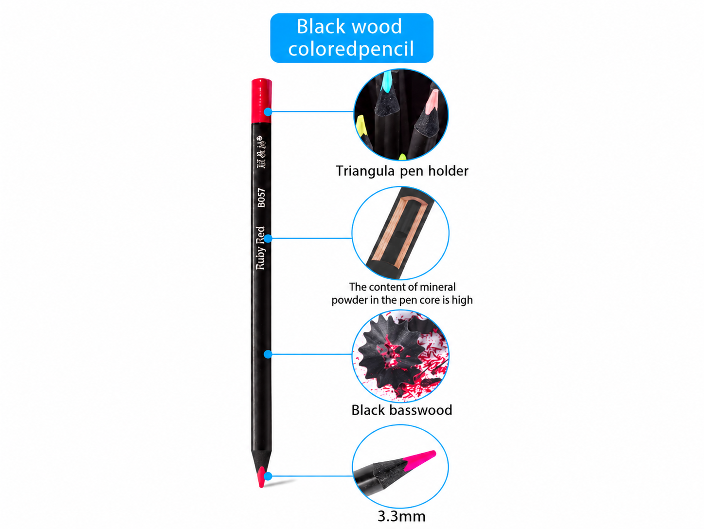72-color chart for round black wood colored pencils