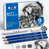 9 Piece Graphite Sketching Pencil Set with Eraser and Sharpener
