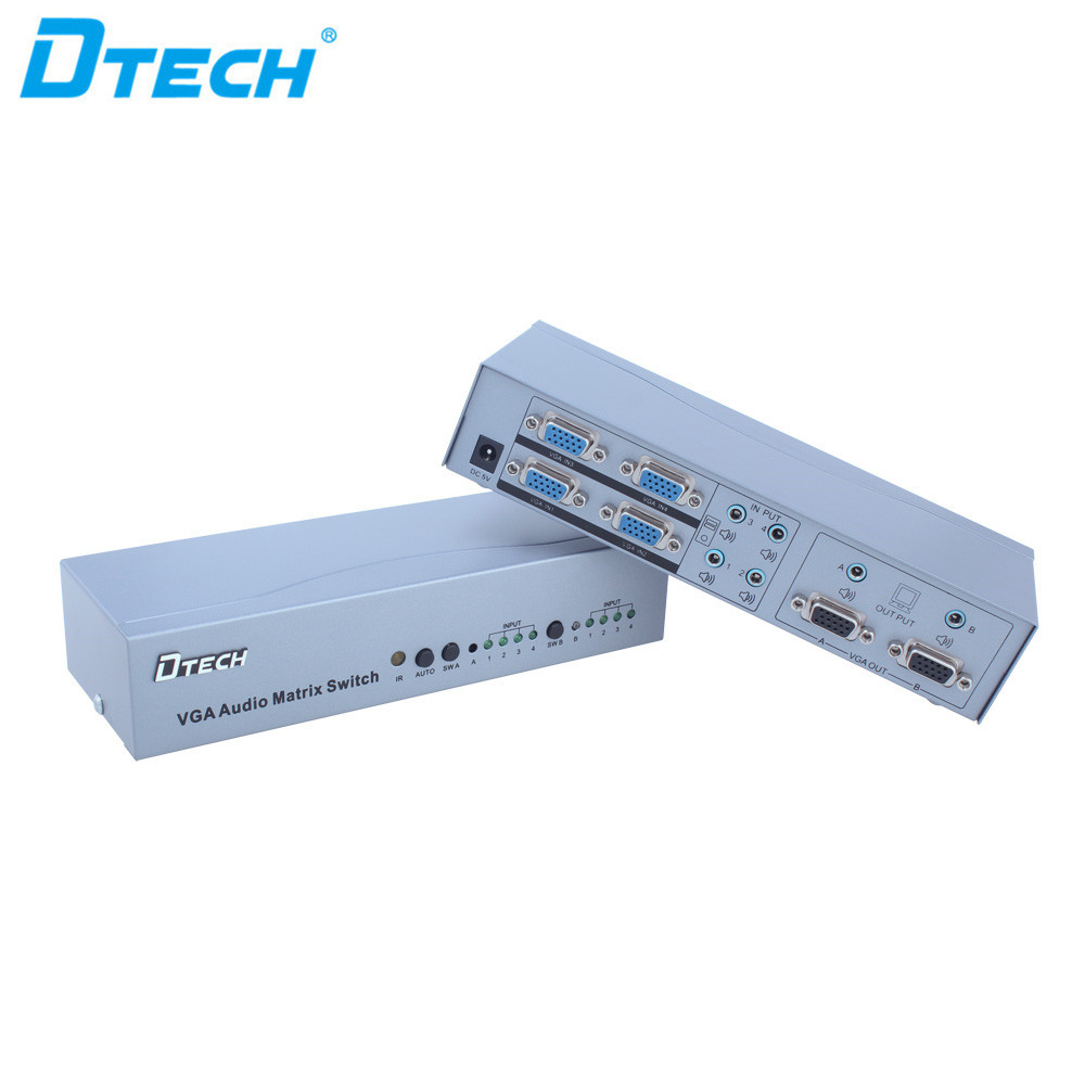 Dtech Beralih Splitter IR Fungsi VGA Matrix 4 * 2 1080p