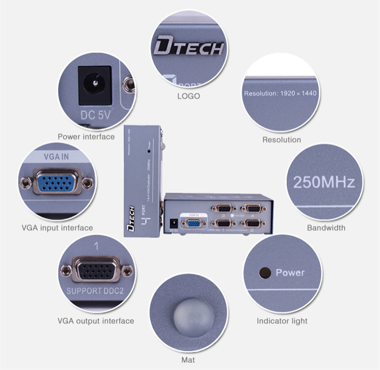 VGA Splitter 1 to 4 ports(250MHz)