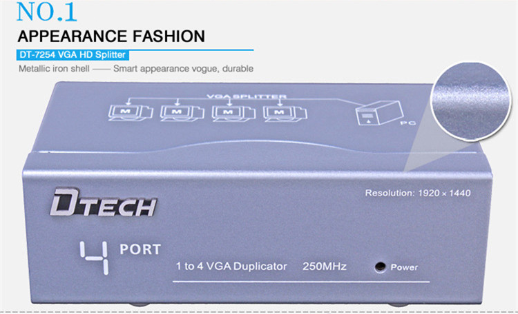 Port VGA Splitter 1 hingga 4 (250MHz)