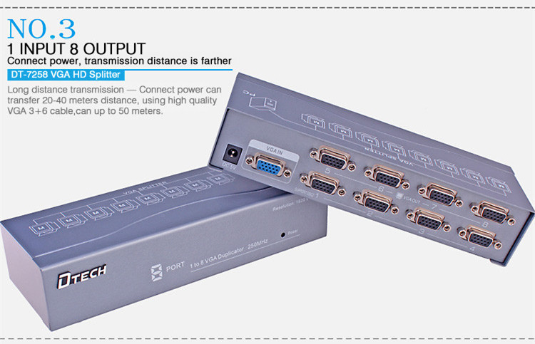 VGA Splitter 1 to 8 ports(250MHz)