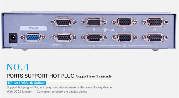 VGA Splitter 1 to 8 ports(250MHz)