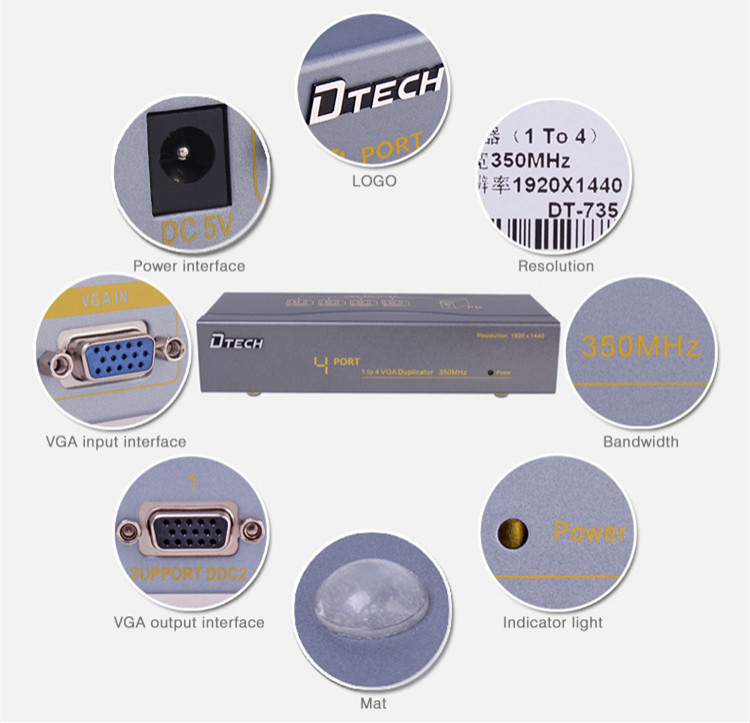 VGA Splitter 1 to 4 ports(350MHz)