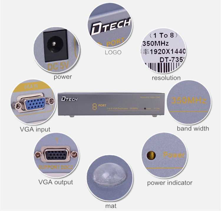 VGA Splitter 1 to 8 ports(350MHz)