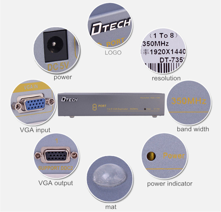 Port VGA Splitter 1 hingga 8 (350MHz)