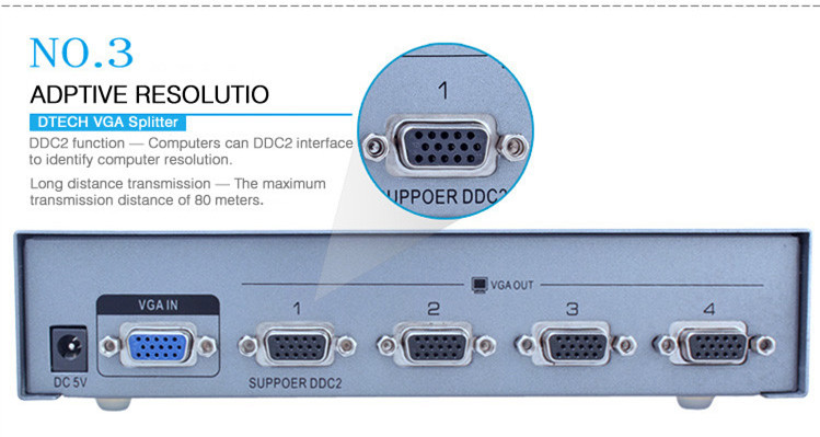 Port VGA Splitter 1 hingga 4 (500MHz)