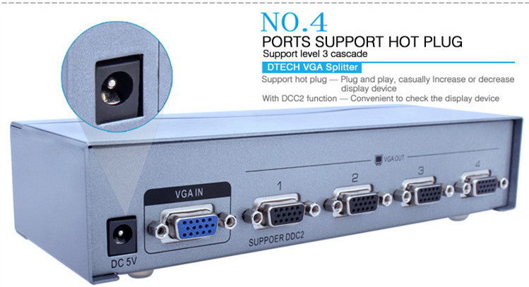 Port VGA Splitter 1 hingga 4 (500MHz)