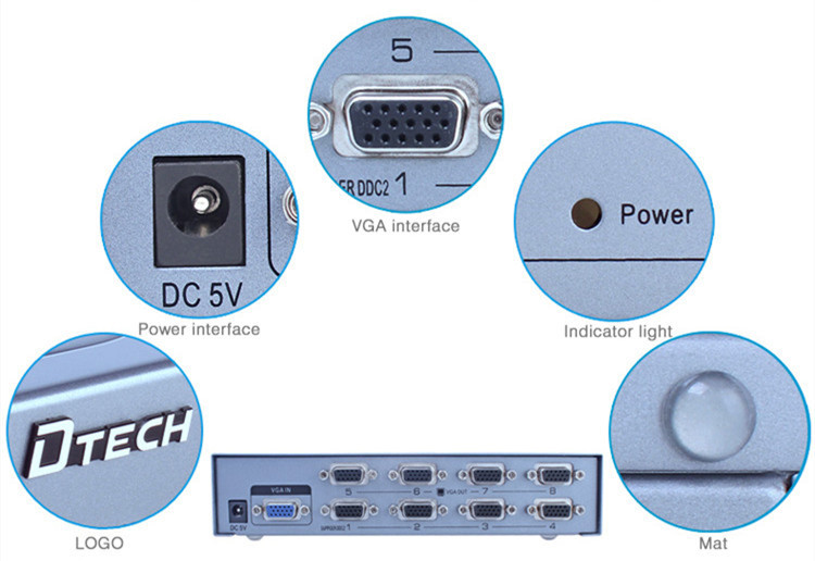 Port VGA Splitter 1 hingga 8 (500MHz)